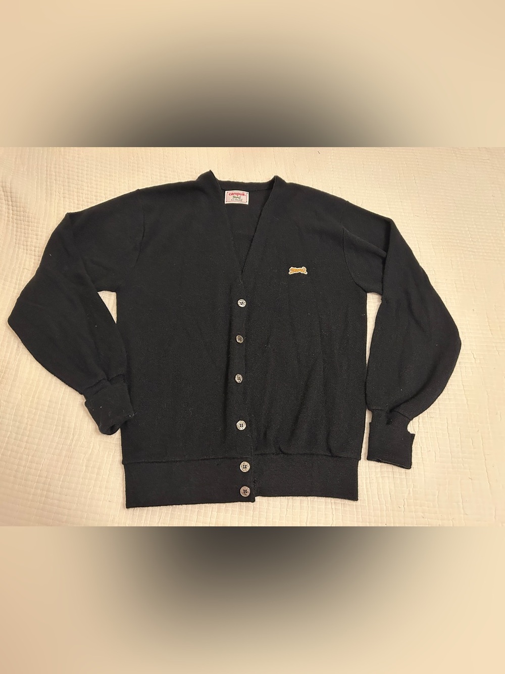Le Tigre Black V-Neck Button Front Cardigan with Tiger Logo